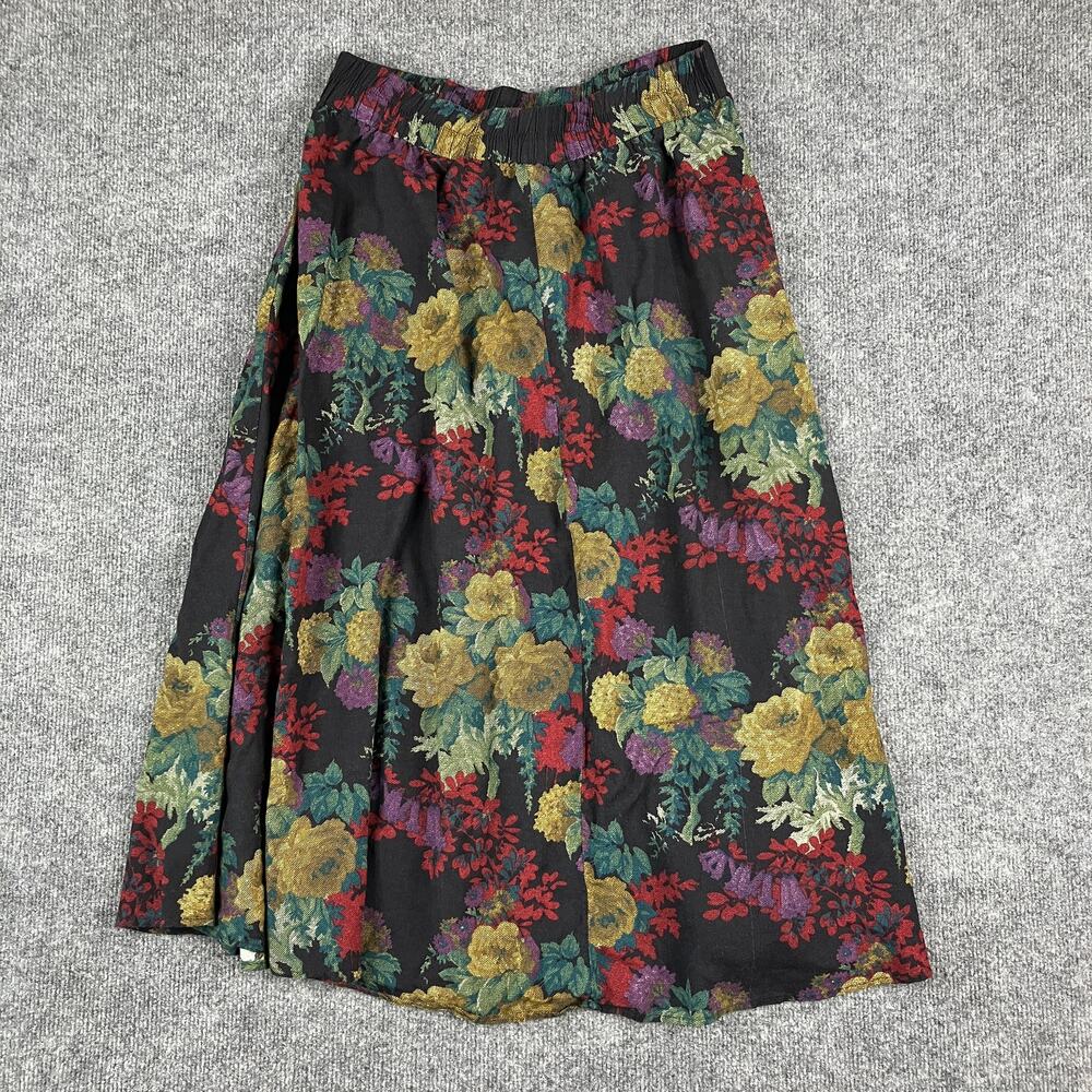 Vintage Floral Maxi Skirt Womens Elastic Waist‎ Multicolor Pleated Long Boho 28"